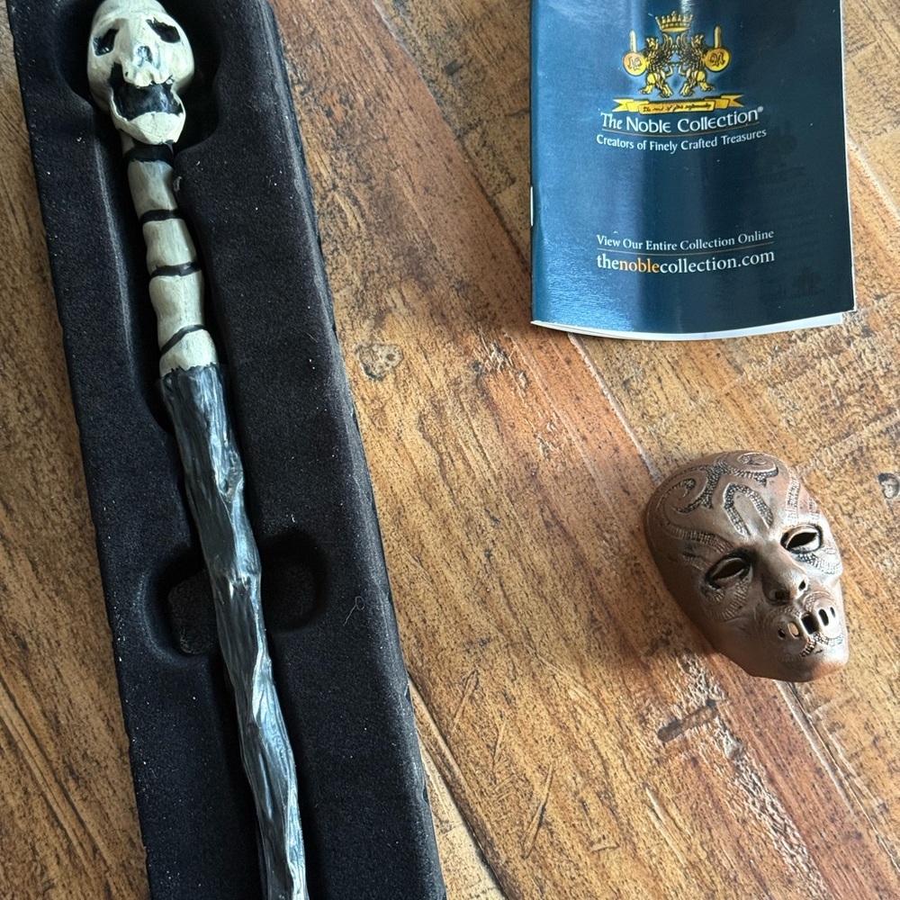 Warner Bros. Skull Wand with Mask & Stand. New in box. Harry Potter
